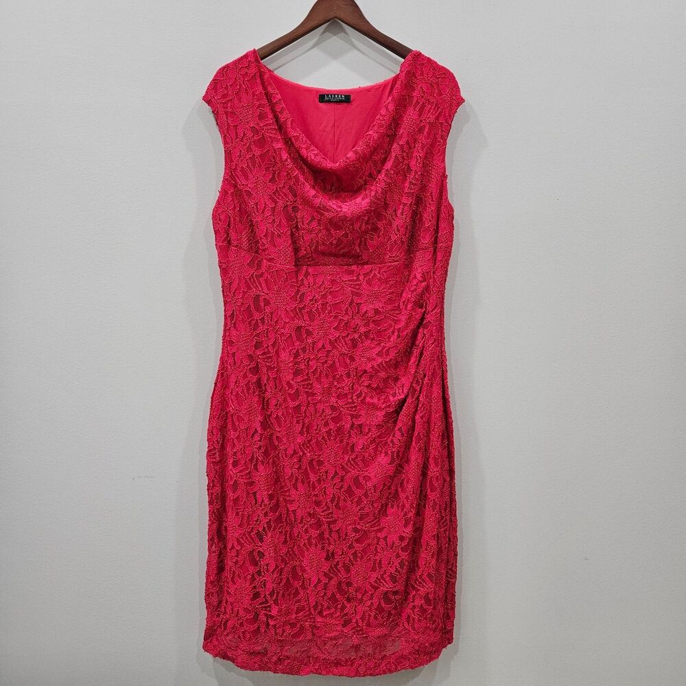Lauren Ralph Lauren Lace Overlay Dress Plus 1X Pink Romantic Barbiecore Feminine